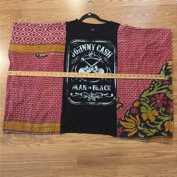 Johnny Cash Upcycled Kantha Tunic Top Shirt OS Handmade Boho - Picture 4 of 5